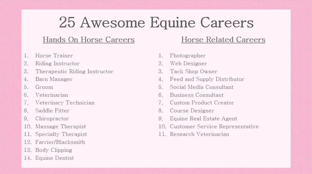 25 horse careers, equine careers, jobs in the horse industry, horse industry, horse jobs, careers with animals